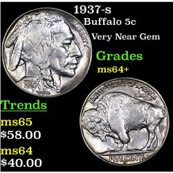 1937-s Buffalo Nickel 5c Grades Choice+ Unc