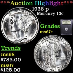 ***Auction Highlight*** 1936-p Mercury Dime 10c Graded Gem++ Unc By USCG (fc)