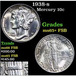 1938-s Mercury Dime 10c Grades GEM+ FSB