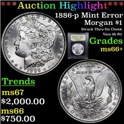 ***Auction Highlight*** 1886-p Mint Error Morgan Dollar $1 Graded GEM++ Unc by USCG (fc)