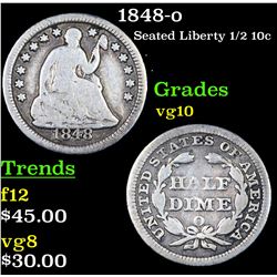 1848-o Seated Liberty Half Dime 1/2 10c Grades vg+