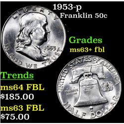 1953-p Franklin Half Dollar 50c Grades Select Unc+ FBL