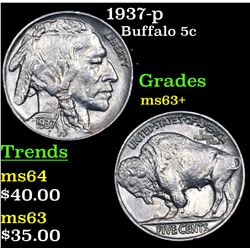 1937-p Buffalo Nickel 5c Grades Select+ Unc