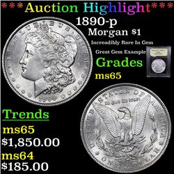 ***Auction Highlight*** 1890-p Morgan Dollar $1 Graded GEM Unc by USCG (fc)