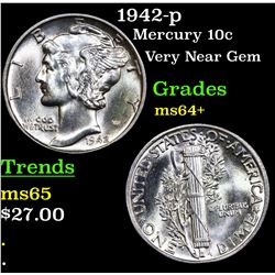 1942-p Mercury Dime 10c Grades Choice+ Unc