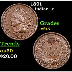 1891 Indian Cent 1c Grades xf+