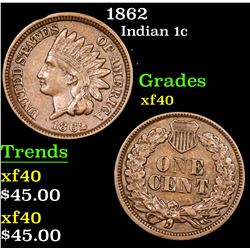 1862 Indian Cent 1c Grades xf