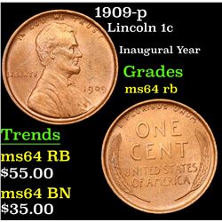 1909-p Lincoln Cent 1c Grades Choice Unc RB