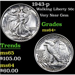 1943-p Walking Liberty Half Dollar 50c Grades Choice+ Unc