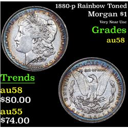 1880-p Rainbow Toned Morgan Dollar $1 Grades Choice AU/BU Slider