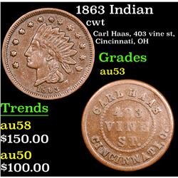 1863 Indian Civil War Token 1c Grades Select AU