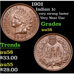 1901 Indian Cent 1c Grades Choice AU/BU Slider