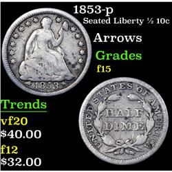 1853-p Seated Liberty Half Dime 1/2 10c Grades f+