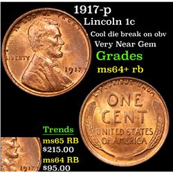 1917-p Lincoln Cent 1c Grades Choice+ Unc RB