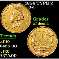 1854 TYPE 2 Gold Dollar $1 Grades xf details