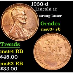 1930-d Lincoln Cent 1c Grades Select+ Unc RB