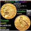 Image 1 : ***Auction Highlight*** 1914-d Gold Indian Quarter Eagle $2 1/2 Graded Select Unc By USCG (fc)
