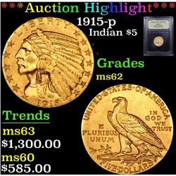 ***Auction Highlight*** 1915-p Gold Indian Half Eagle $5 Graded Select Unc By USCG (fc)