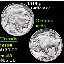 1916-p Buffalo Nickel 5c Grades Choice Unc
