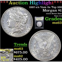 ***Auction Highlight*** 1887-s/s Vam 2a Top 100 Morgan Dollar $1 Graded Select Unc By USCG (fc)