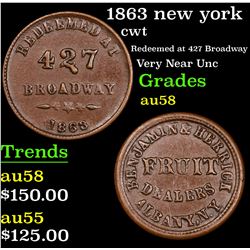 1863 new york Civil War Token 1c Grades Choice AU/BU Slider