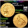 Image 1 : ***Auction Highlight*** 1911-p Gold Indian Quarter Eagle $2 1/2 Graded Select+ Unc By USCG (fc)