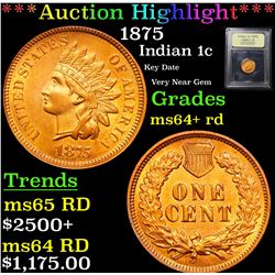 ***Auction Highlight*** 1875 Indian Cent 1c Graded Choice+ Unc RD By USCG (fc)