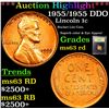 Image 1 : ***Auction Highlight*** 1955/1955 DDO Lincoln Cent 1c Graded Select Unc RD By USCG (fc)
