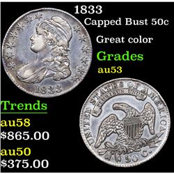 1833 Capped Bust Half Dollar 50c Grades Select AU