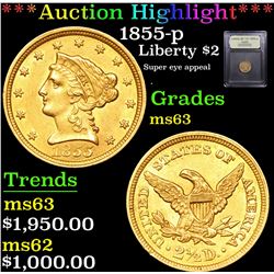 ***Auction Highlight*** 1855-p Gold Liberty Quarter Eagle $2 1/2 Graded Select Unc By USCG (fc)