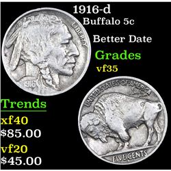1916-d Buffalo Nickel 5c Grades vf++