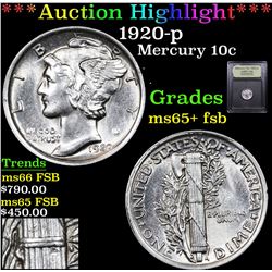 ***Auction Highlight*** 1920-p Mercury Dime 10c Graded GEM+ FSB By USCG (fc)