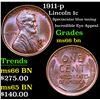 Image 1 : 1911-p Lincoln Cent 1c Grades GEM+ Unc BN