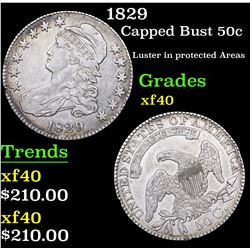 1829 Capped Bust Half Dollar 50c Grades xf