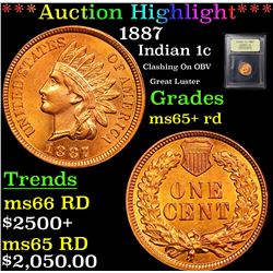 ***Auction Highlight*** 1887 Indian Cent 1c Graded Gem+ Unc RD By USCG (fc)