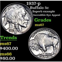 1937-p Buffalo Nickel 5c Grades GEM++ Unc