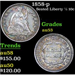 1858-p Seated Liberty Half Dime 1/2 10c Grades Select AU