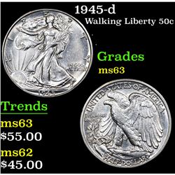 1945-d Walking Liberty Half Dollar 50c Grades Select Unc