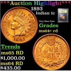 ***Auction Highlight*** 1893 Indian Cent 1c Graded Choice+ Unc RD By USCG (fc)