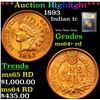 Image 1 : ***Auction Highlight*** 1893 Indian Cent 1c Graded Choice+ Unc RD By USCG (fc)
