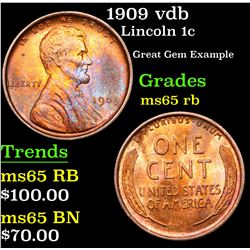 1909 vdb Lincoln Cent 1c Grades GEM Unc RB