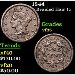 1844 Braided Hair Large Cent 1c Grades vf++