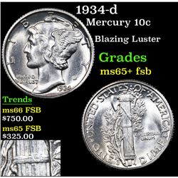 1934-d Mercury Dime 10c Grades GEM+ FSB