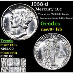 1938-d Mercury Dime 10c Grades GEM++ FSB