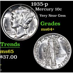 1935-p Mercury Dime 10c Grades Choice+ Unc