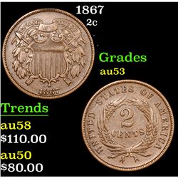 1867 Two Cent Piece 2c Grades Select AU