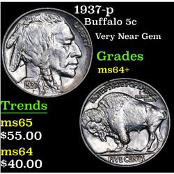 1937-p Buffalo Nickel 5c Grades Choice+ Unc