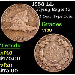 1858 LL Flying Eagle Cent 1c Grades vf++