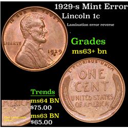 1929-s Mint Error Lincoln Cent 1c Grades Select+ Unc BN