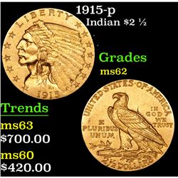 1915-p Gold Indian Quarter Eagle $2 1/2 Grades Select Unc